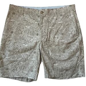 Peter Millar Tropical Pattern Khaki Shorts Flat Front Cotton Blend Golf Men's 34
